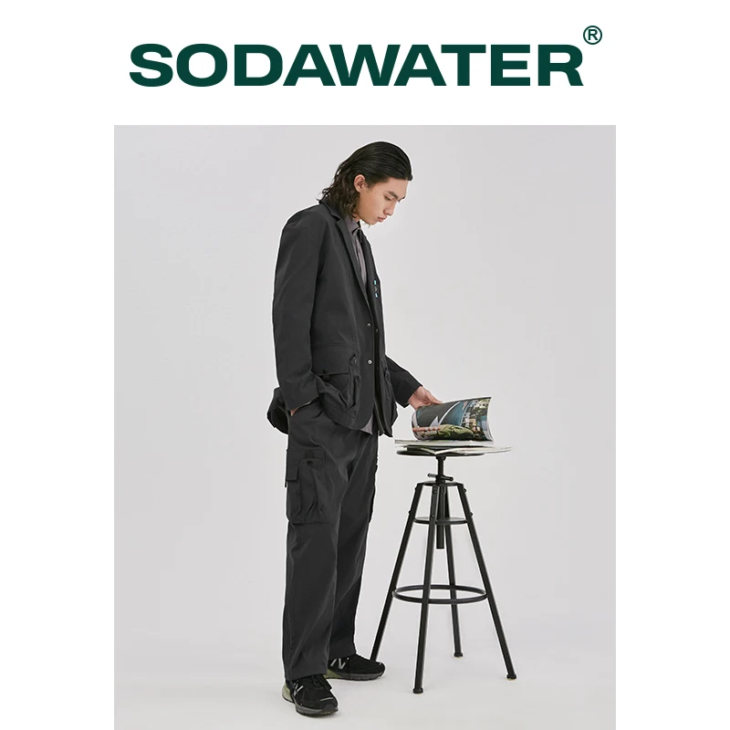 

SODAWATER Mens Tracksuit 2020 Autumn Men's Widnbreaker Blazers Jacket Set Harajuku Khaki Blazers Jacket Men Cargo Track Pants