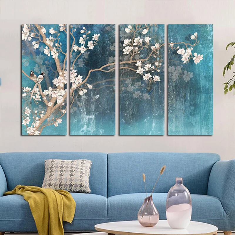 Самодельная живопись маслом на холсте с цветущим миндальным цветком постеры