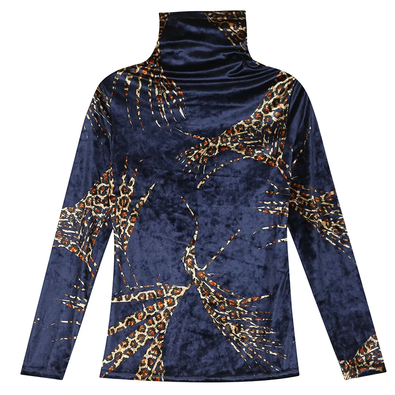 Женская бархатная Водолазка с длинным рукавом леопардовым принтом|Футболки| |