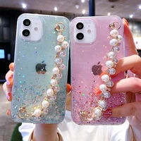 pearl bracelet glitter phone case for iphone 11 12 pro max mini xs max xr x 8 7 6s 6 plus se 2020 cover clear soft silicone case