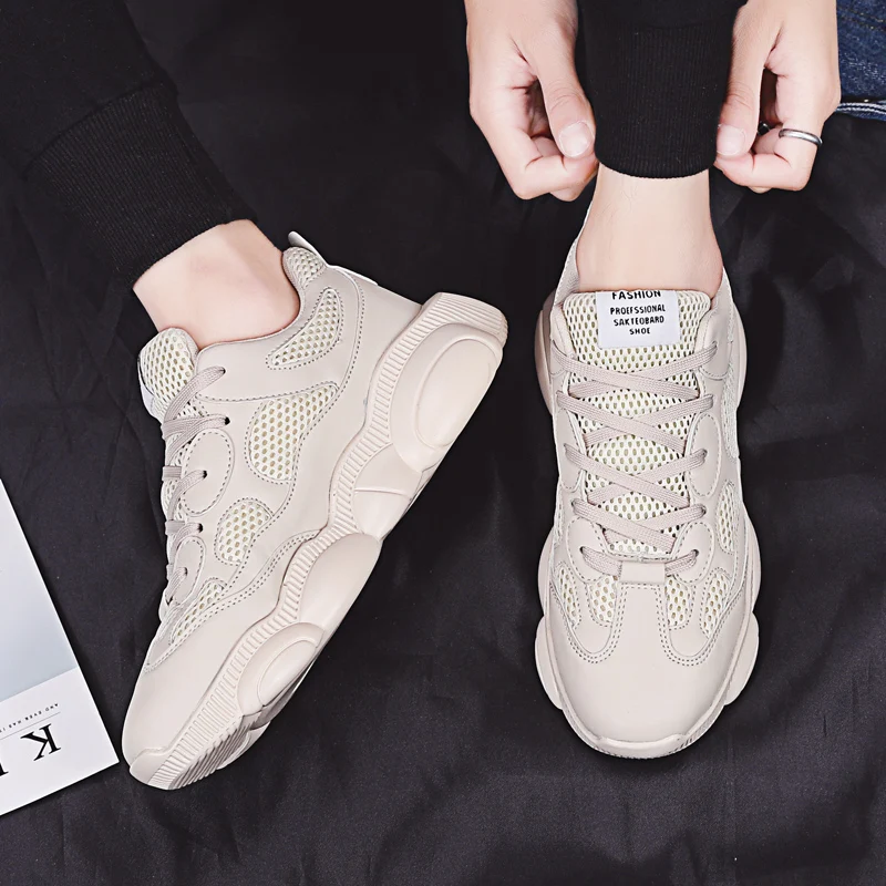 Новинка мужская повседневная обувь из сетчатого материала на шнуровке легкие