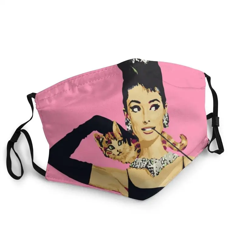 

Washable Funny Audrey Hepburn Cat Face Mask British Actress Anti Haze Dustproof Protection Mask Respirator Mouth Muffle
