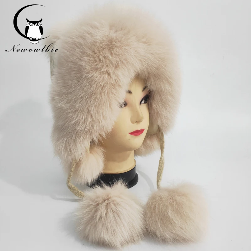Real Fox Fur Bomber Hat Ear cap Winter Warm Wool Cap Earmuffs Handmade Soft Comfortable Multicolor options Outdoor warm hat