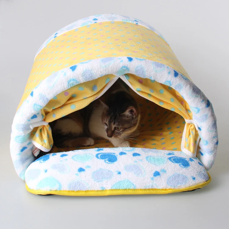 1 шт. желто розовое сердце в горошек Зимняя Теплая Мягкая кроватка для домашних