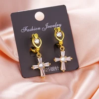 juwang 2021 new luxury piercing hoop earrings for women pendientes mujer bling aaa cubic zirconia cross dangle earrings jewelry