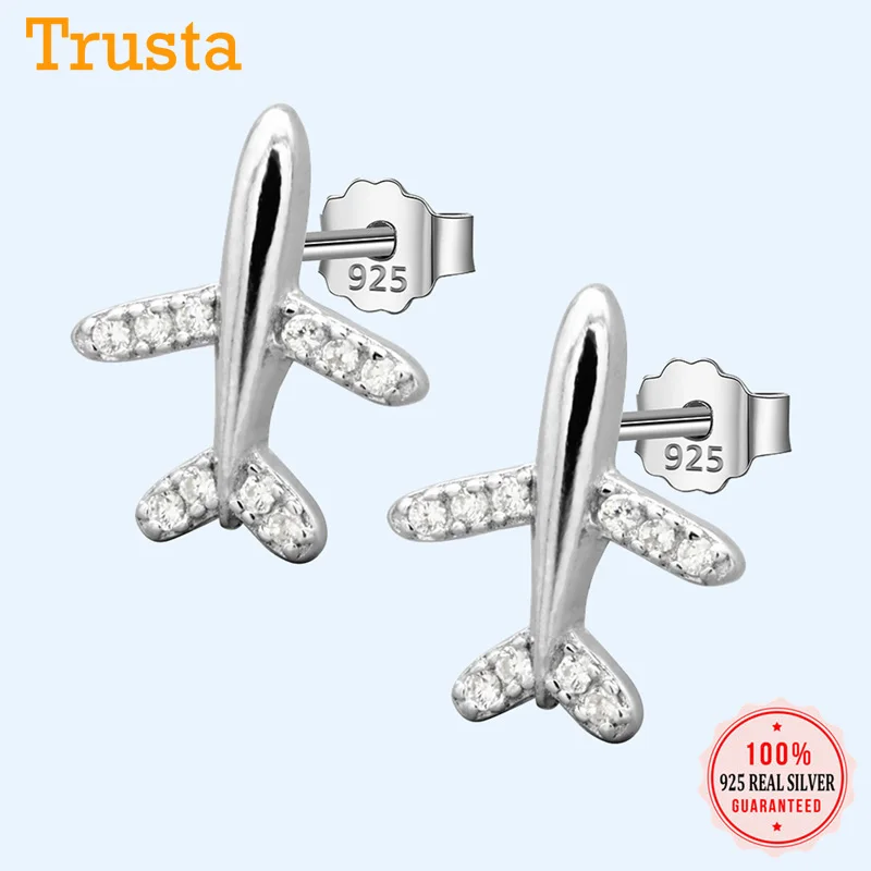 Trustdavis 925 Твердые Настоящее Стерлинговое Серебро сладкий самолет CZ серьги-гвоздики подарок для женщин девочек детей леди ювелирные изделия DA305