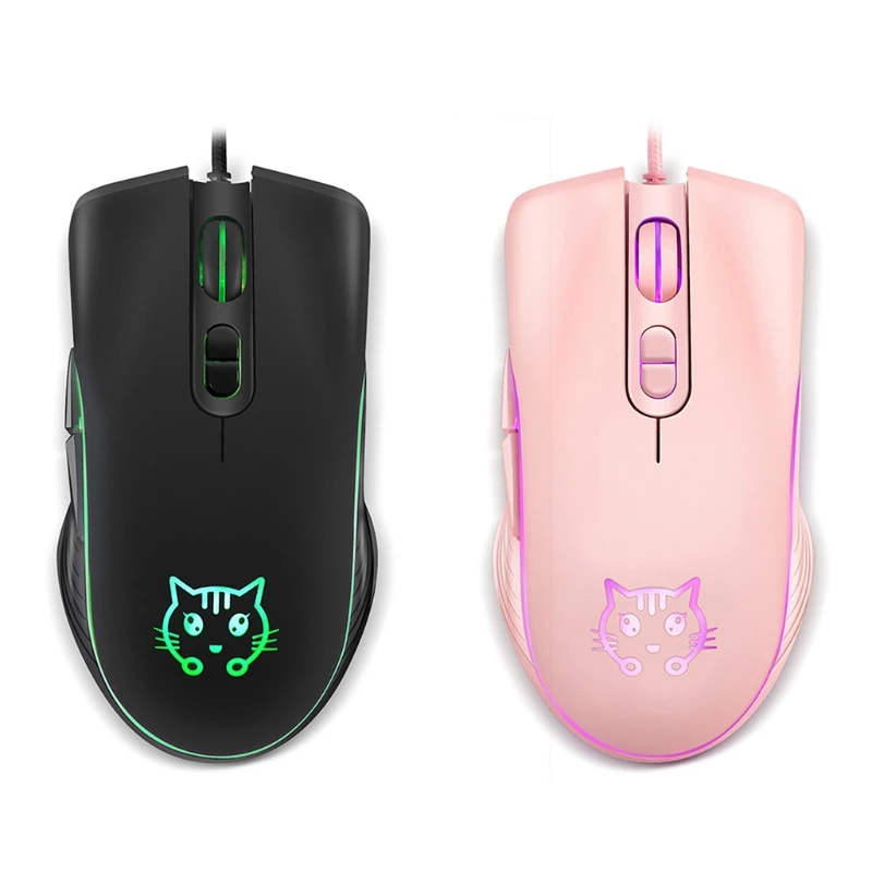 

Ergonomic Design 6-Buttons USB Wired Mouse Optical Computer Mouse with Side Buttons 2400DPI Seven Colorful Backlight