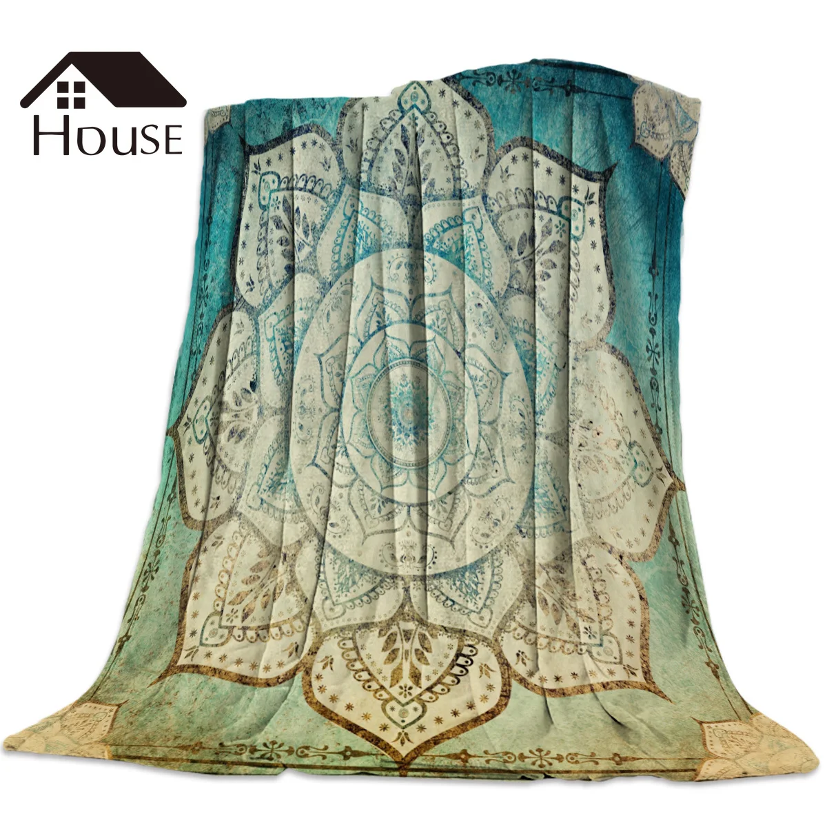 Одеяло для сна с выцветшим богемным принтом мандалы мягкое удобное бархатное