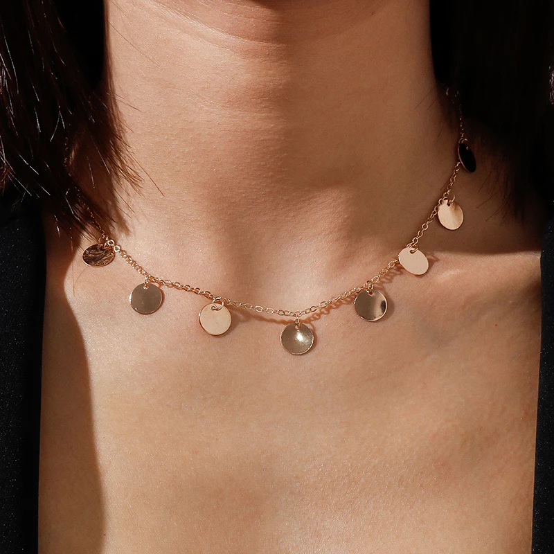 

Shine Circle Tassel Sequins Choker Necklaces Metal Gold Color Pendants Necklaces for Women Jewelry Party Gifts Collares