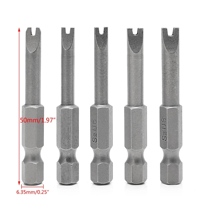 

5 Pcs 1/4 Inch S2 Hex Magnetic U Shaped Screwdriver Bits Tools 50mm Length U4-U8