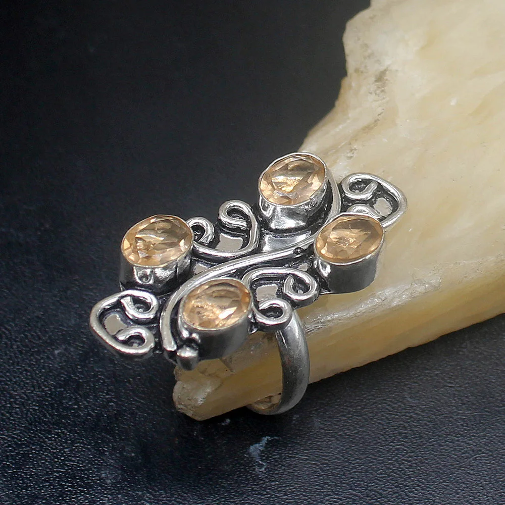 

Gemstonefactory Jewelry Big Promotion Single Unique 925 Silver Multi Stone Honey Topaz Women Men Gifts Band Rings 8# 20213019