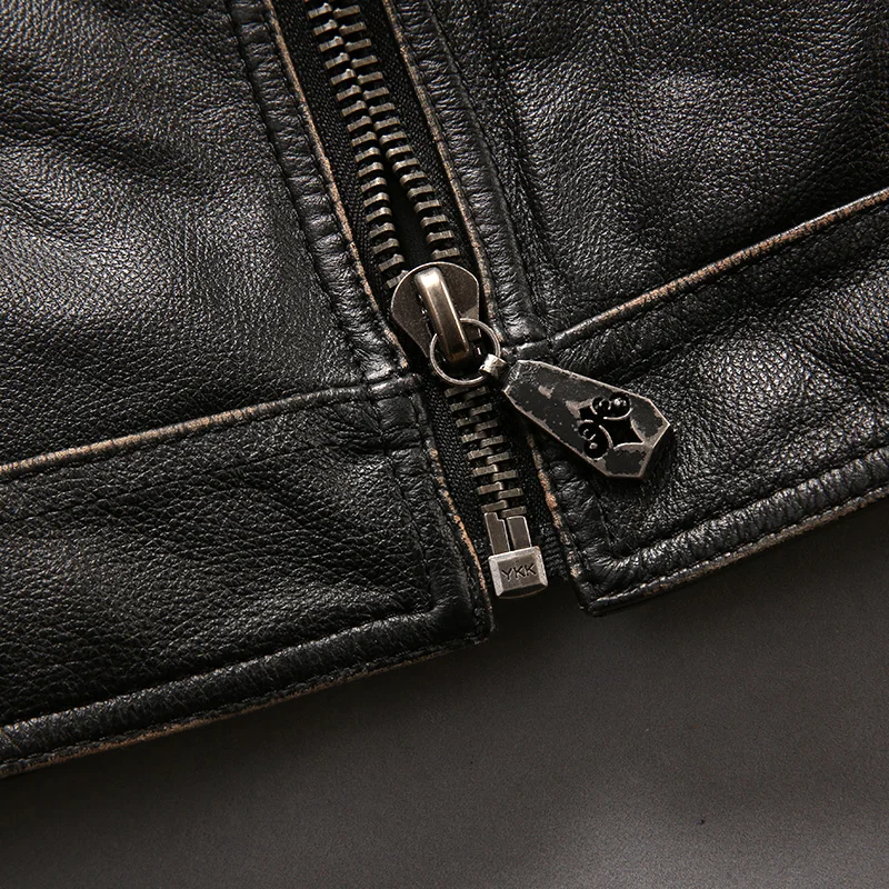 

2021 Vintage Black American Motorcycle Style Genuine Leather Jacket Men Plus Size 3XL Real Natural Cowhide Autumn Biker Coat