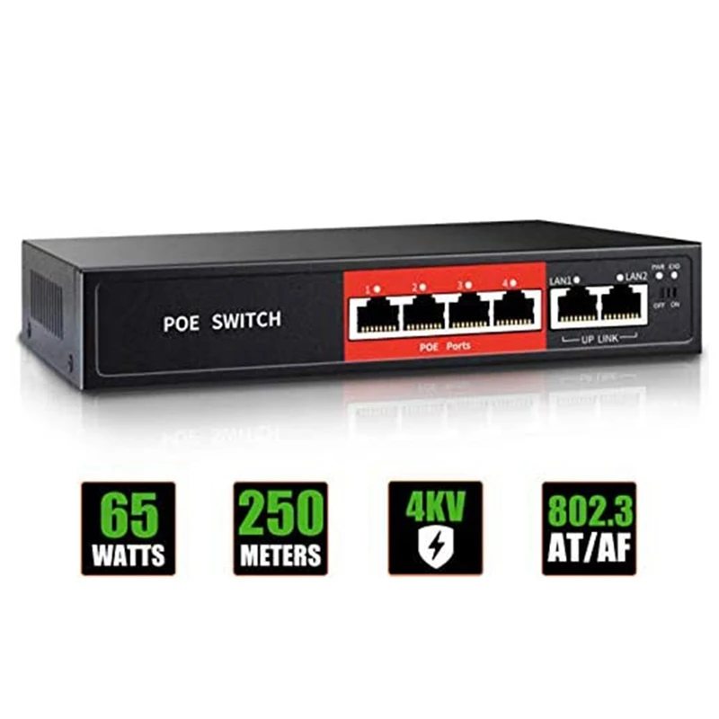 POE коммутатор с 4 портами 802 3 Мбит/с 48 В 65 Вт | Компьютеры и офис
