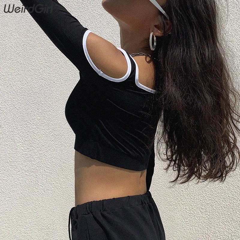 Футболка Whatiwear Женская с длинным рукавом ажурный короткий топ буквенным принтом
