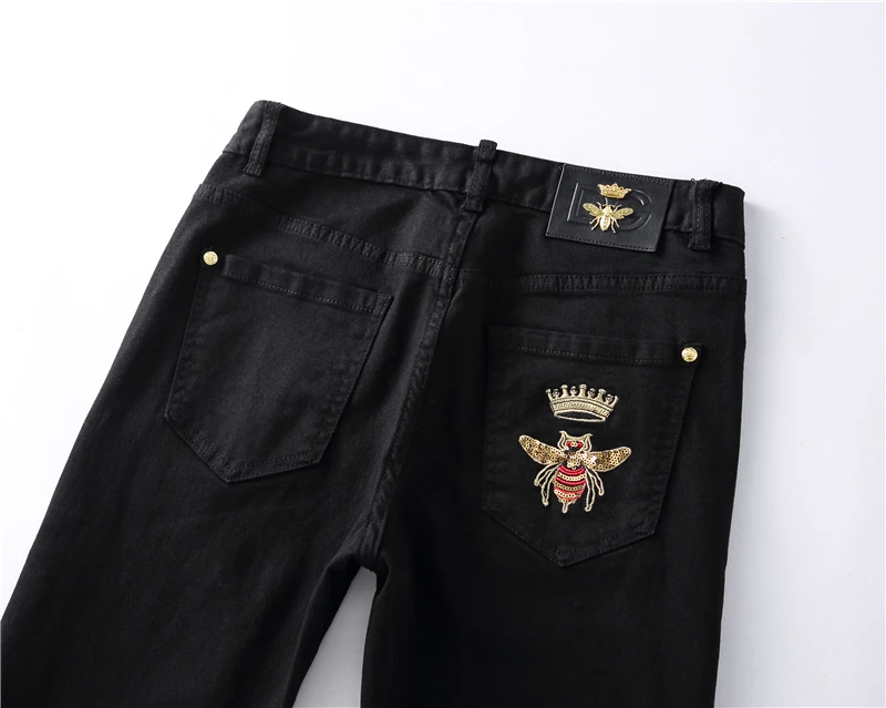

High New 2021 Classical Vintage Morden Luxurious Embroidered Bee Crown jeans Cotton Denim Pants comfort casual 28-38 #N404
