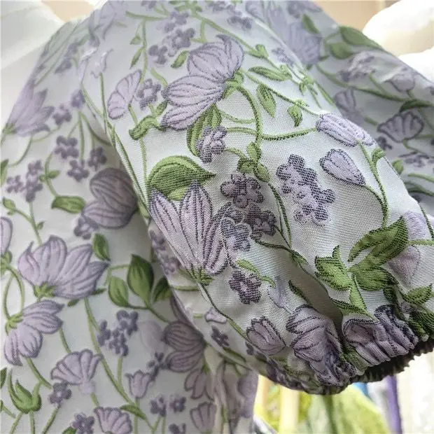 

ZCSMLL Korean summer square neck three-dimensional flower design high waist puff sleeve loose doll dress 2021 summer tide