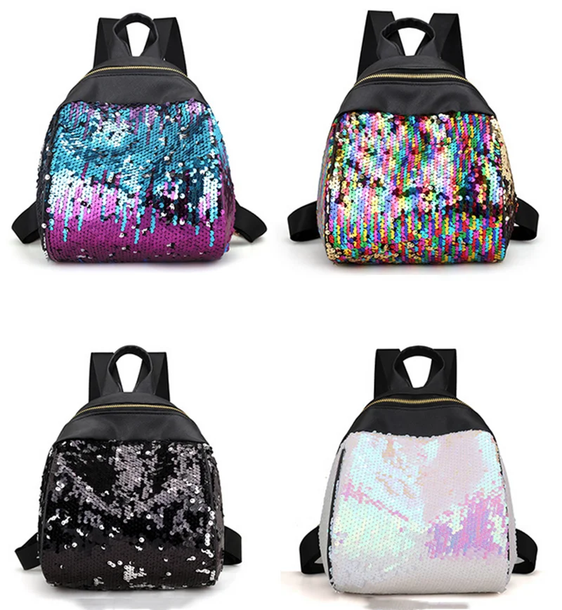 

Fashion Cool Sequins Zipper Backpack Outdoor Large Capacity Storage Bag PU Leather PU Bag Girl Student Bag