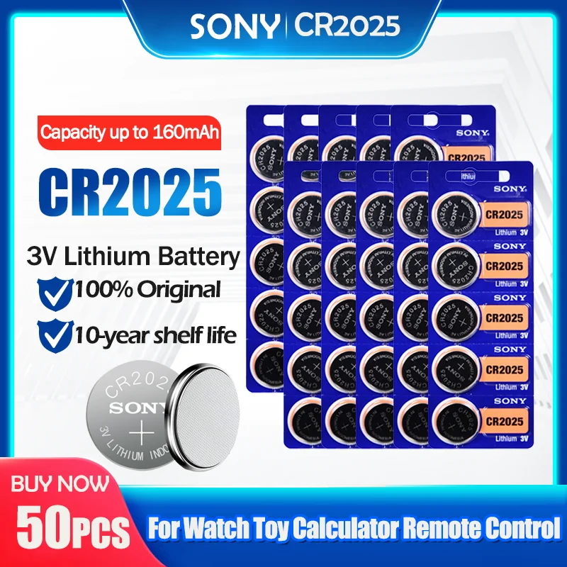 50 шт./лот sony CR2025 100% оригинальная 3 В литиевая батарея для часов пульт