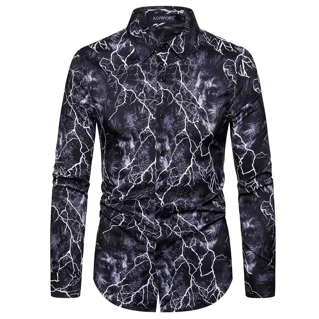

Thunder Men Shirt Ethnic Style Streetwear Casual Printed Shirts Slim Long Sleeves Cotton Polyester Shirt Blouse Chemise Homme