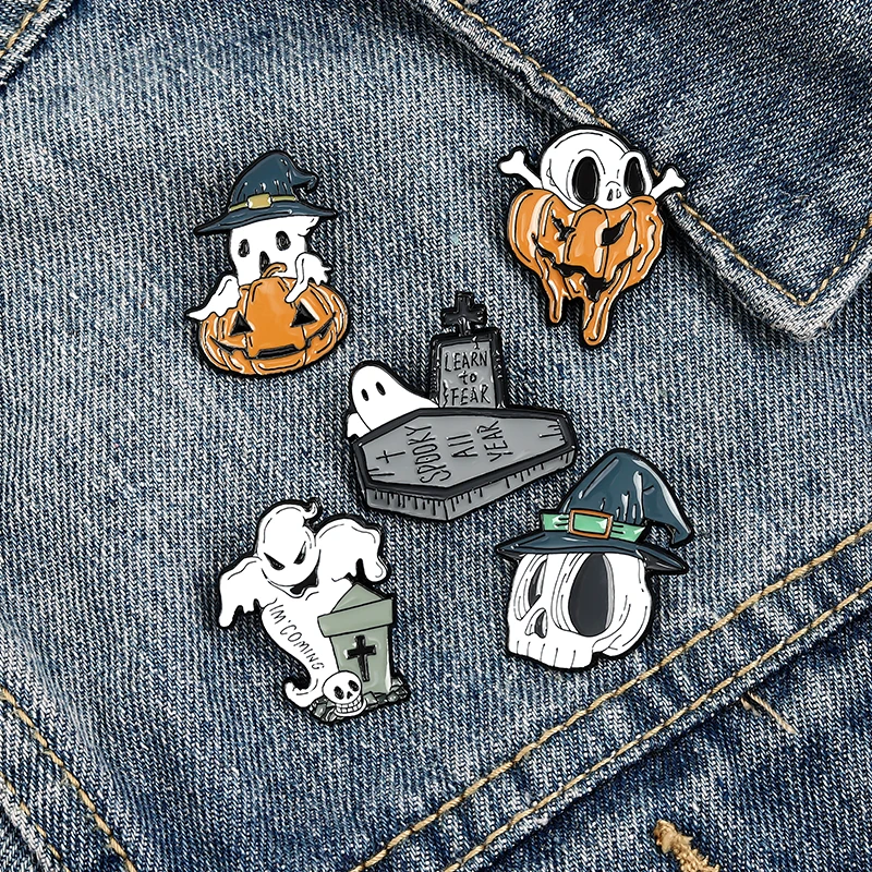 

Ghost Series Brooch Happy Halloween Pumpkin Skull Soft Enamel Pins Cartoon Specter Badge Lapel Pin Jewelry Gift for Kids Friends