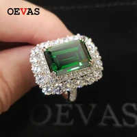 oevas 100 925 sterling silver created moissanite 1014mm emerald rings for women sparkling wedding party fine jewelry wholesale