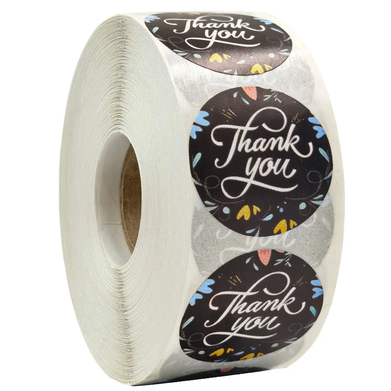 

50-500pcs Black Label Handmade Stickers Floral Thank You Stickers Envelope Seal for Wedding Favors and Party Kawaii Stickers