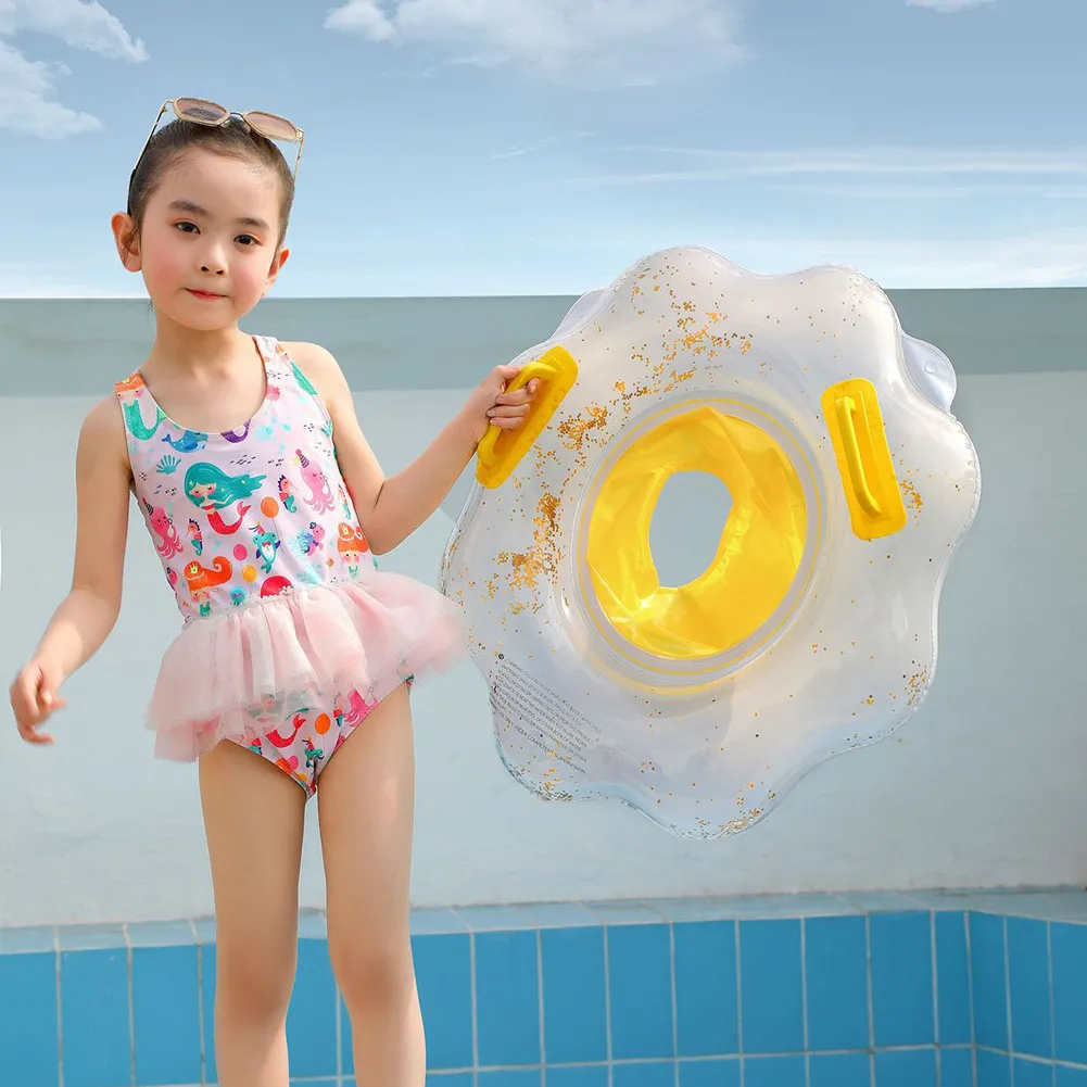 

Safety Beach Swimming with Circle Pool Handle Seat Mattresse Baby Water Inflatable Party Sequin Air Ring Float Toys Children Kid