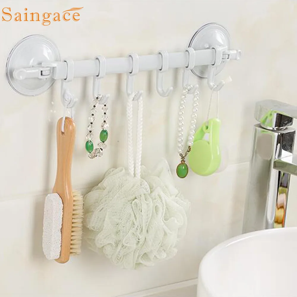 

Saingace 6 крючков, настенные крючки с вакуумной присоской, мощный кухонный держатель, вешалка для хранения в ванной комнате, стойки, держатель, ...