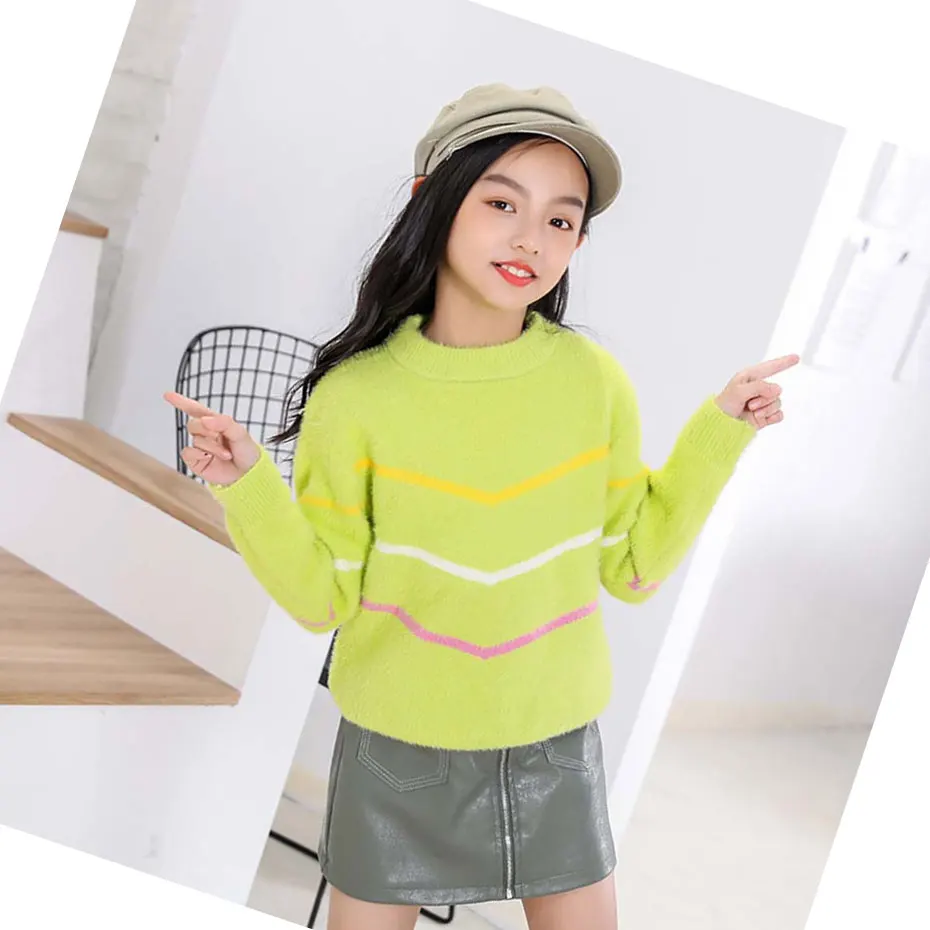 Свитер для девочек детский вязаный свитер в полоску джемпер с длинными рукавами