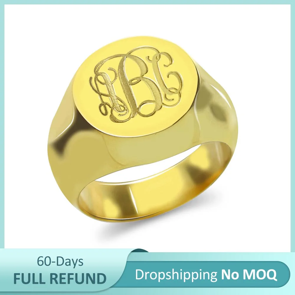 Sweey дропшиппинг гравировочная вывеска сияющая монограмма кольцо серебро розовое