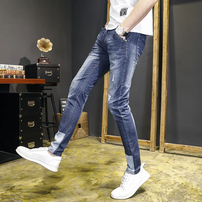 

The new summer men straight jeans men's men's casual slacks elastic thin model