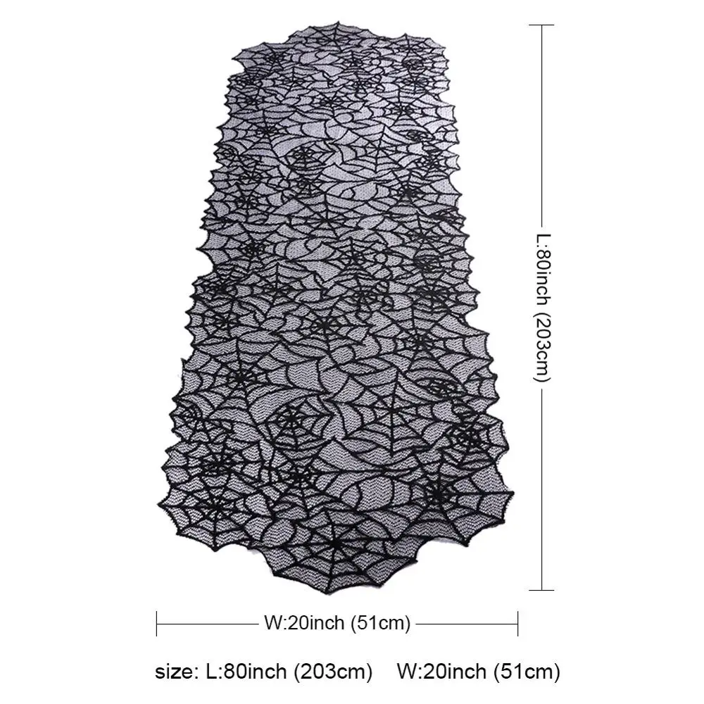 

OurWarm 20x80 inch Halloween Spiderweb Table Runner Black Lace Polyester Tablecloth for Halloween Table Decoration