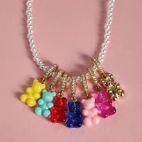 korean cute gummy bear pearl choker necklace for women zircon cartoon pendant chain necklace diy couple gift y2k party jewelry