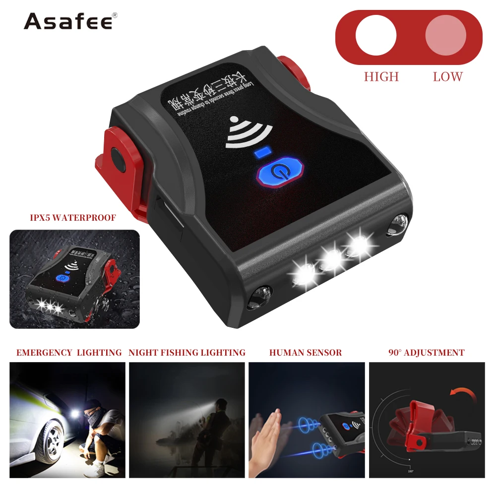 

Asafee Multifunctional Sensor Headlight Rechargeable Fishing Headlamp Waterproof Cap Light Head Cap Hat Light Clip on Light