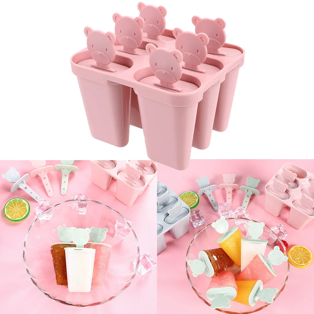 

NICEYARD Popsicle Maker 6 Cell Frozen Ice Cube Molds Kitchen Tool Bear Handle Mould Tray Pan DIY Ice Cream Tools Ice Moulds