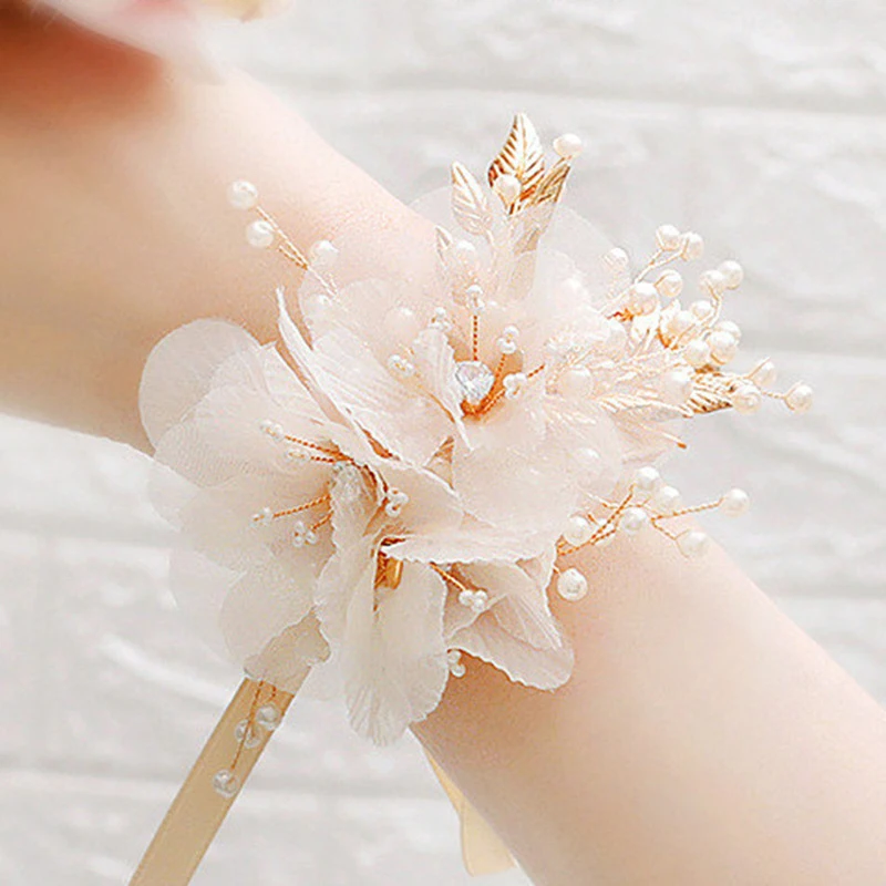 

Корейский жемчужный Хрустальный браслет на запястье, цветочный корсаж для невесты, подружки невесты, браслет с цветами на руку, аксессуары ...