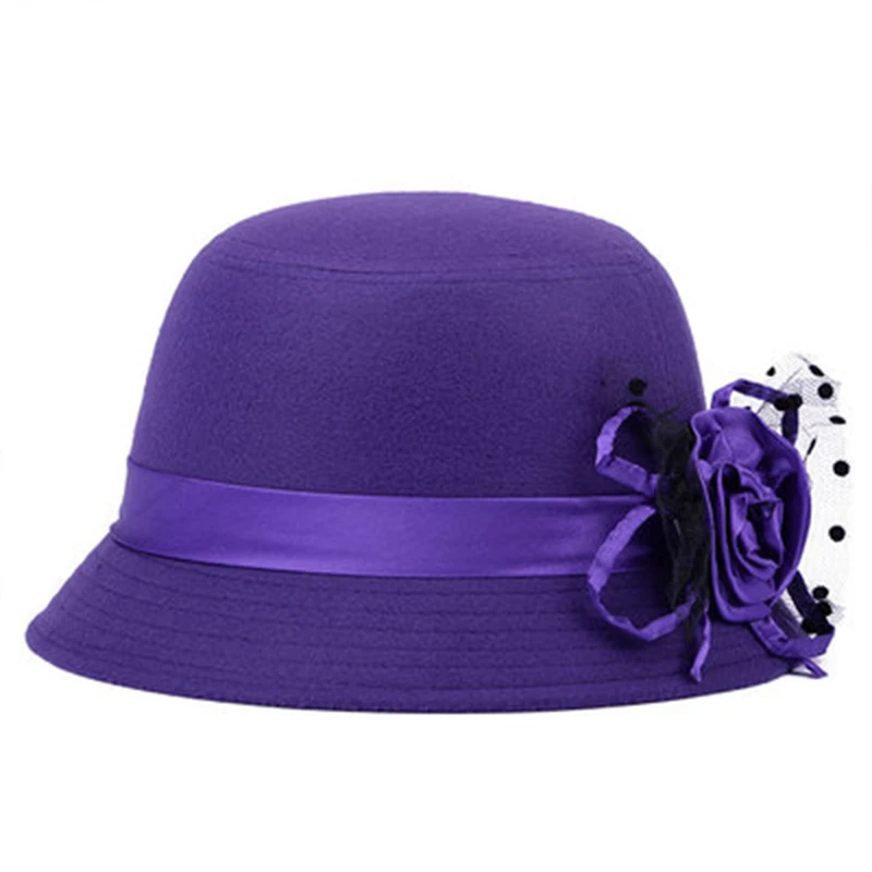 Solid Color Women Beach Retro Vintage Wool Felt Bowler Floral Fedora Hat Autumn Winter Bucket Caps For Woman Chic Accessories | Аксессуары