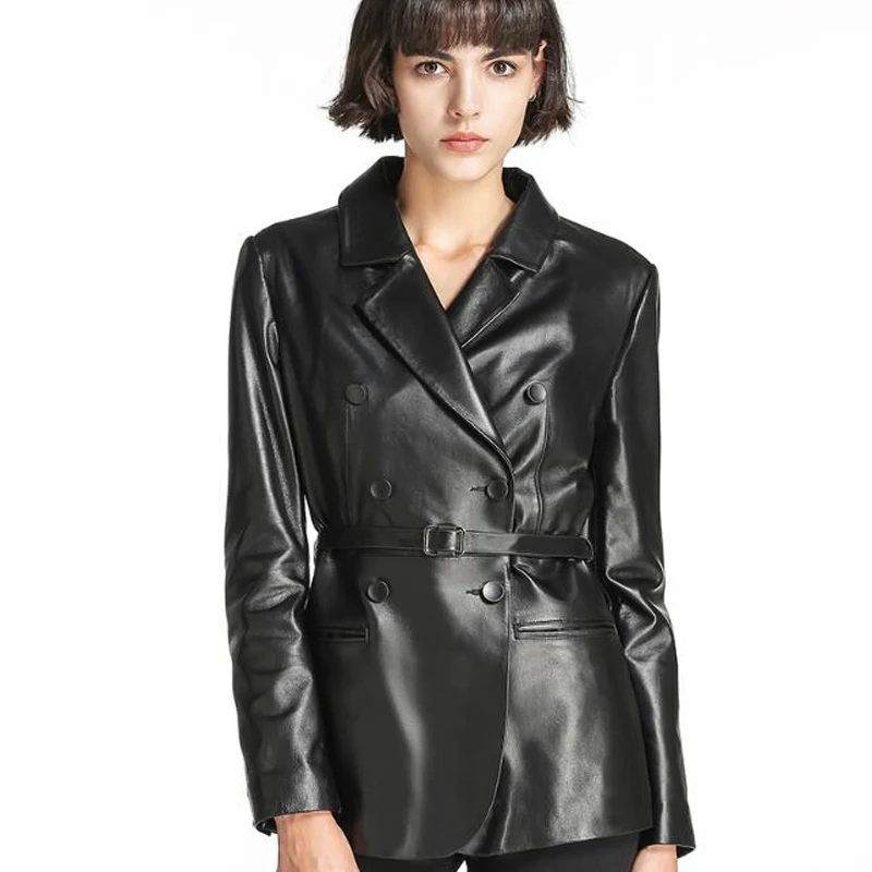 Женская куртка из натуральной кожи 100% овчины мотоциклетная байкерская кожаные