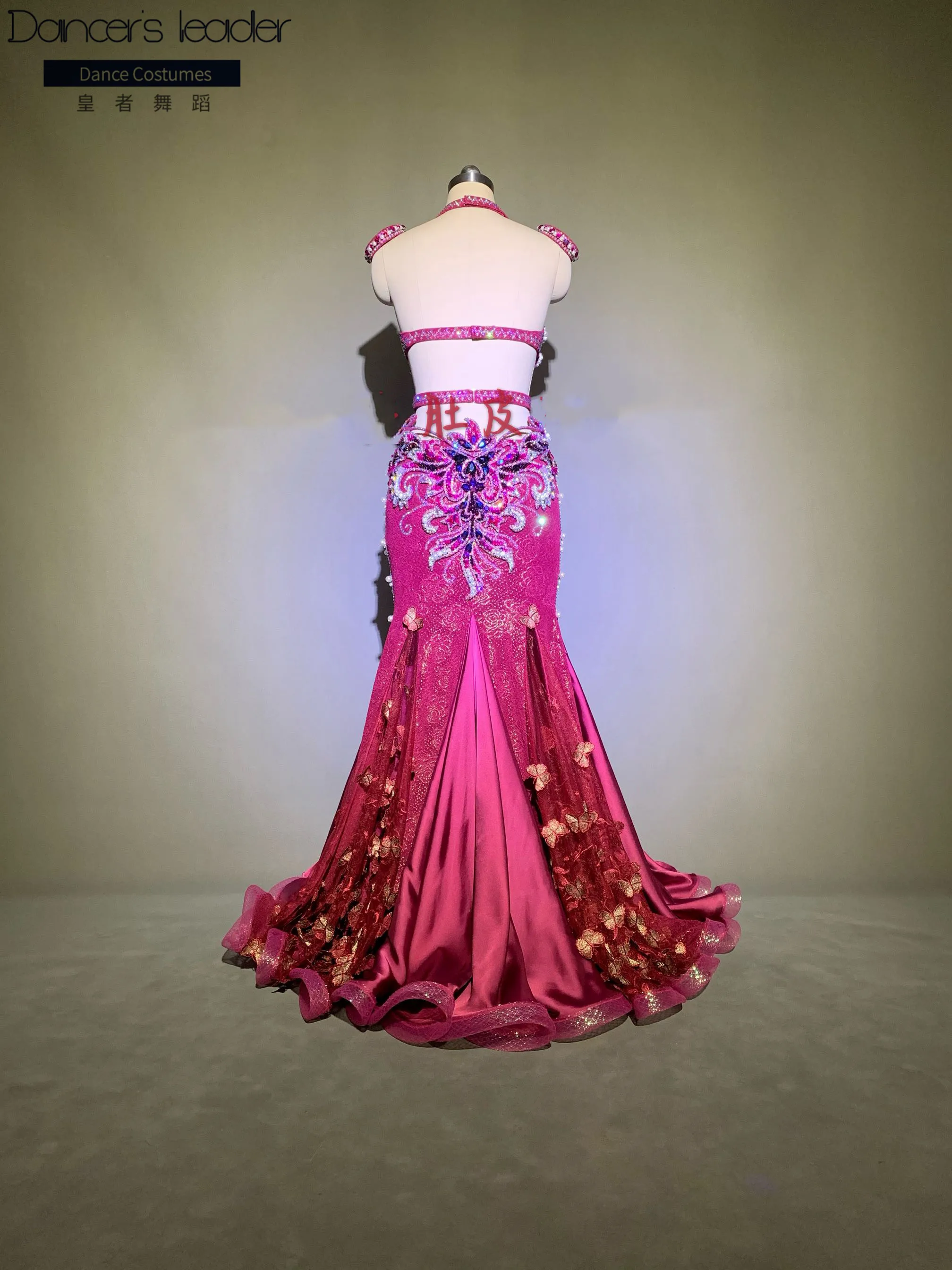 Custom size 2020 women's new belly dance suit rhinestone bra + high-definition sexy bag hip big swing skirt show costume rose