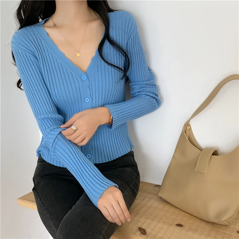 

Fall 2021 women new Hot selling crop top sweater cropped cardigan women korean fashion netred casual knitted ladies tops Py9014