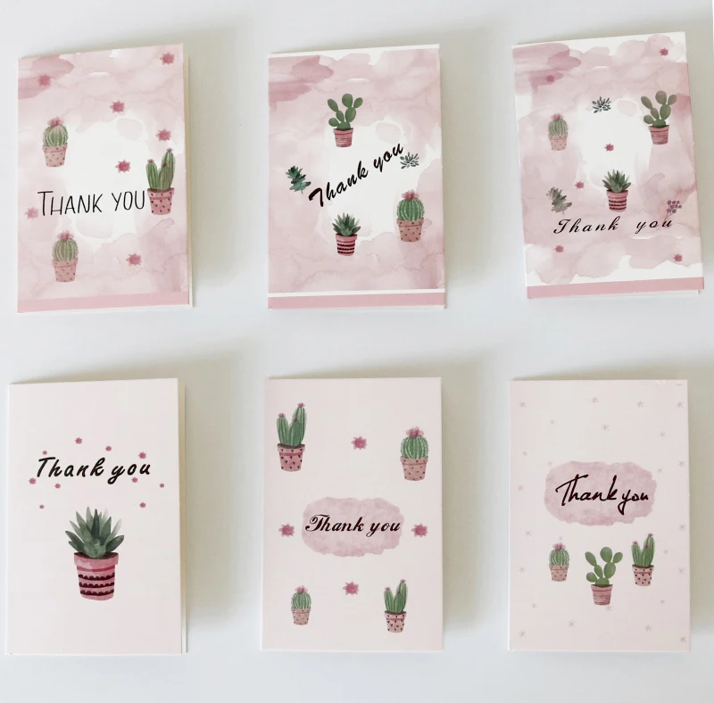 6sets Thank you Cards with Envelope Stickers Creative Cactus DIY Folded Postcards Wedding Party Invitation Greeting - купить по
