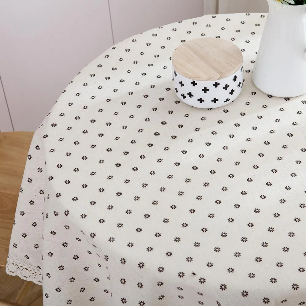 Круглая скатерть из хлопка и льна с кружевной каймой цветочным узором | Дом сад