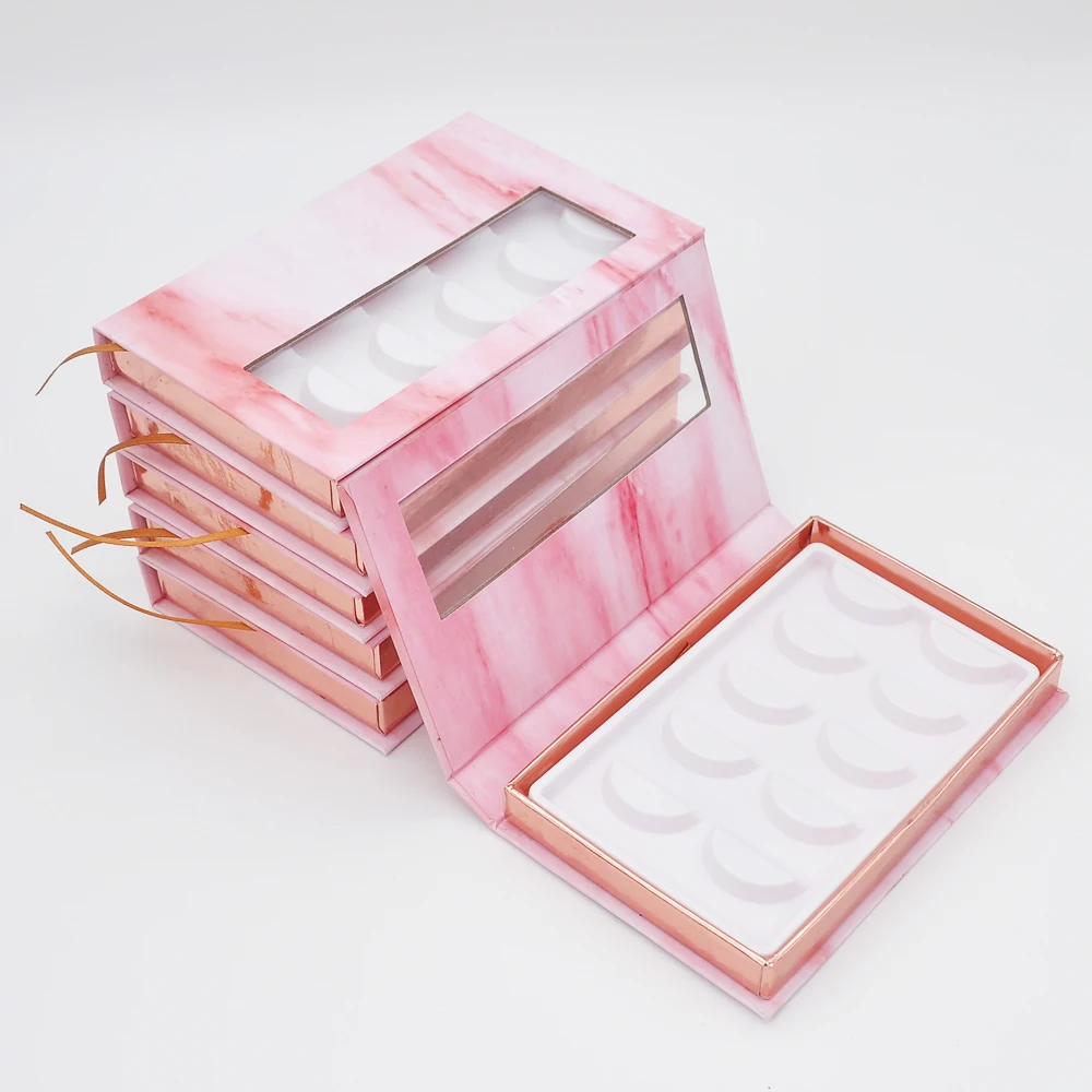 

10/pack Wholesale Eyelash Packaging Box Lash Boxes Package Custom Rectangle Marble Pink Mink Lashes Makeup Storage Case Vendors