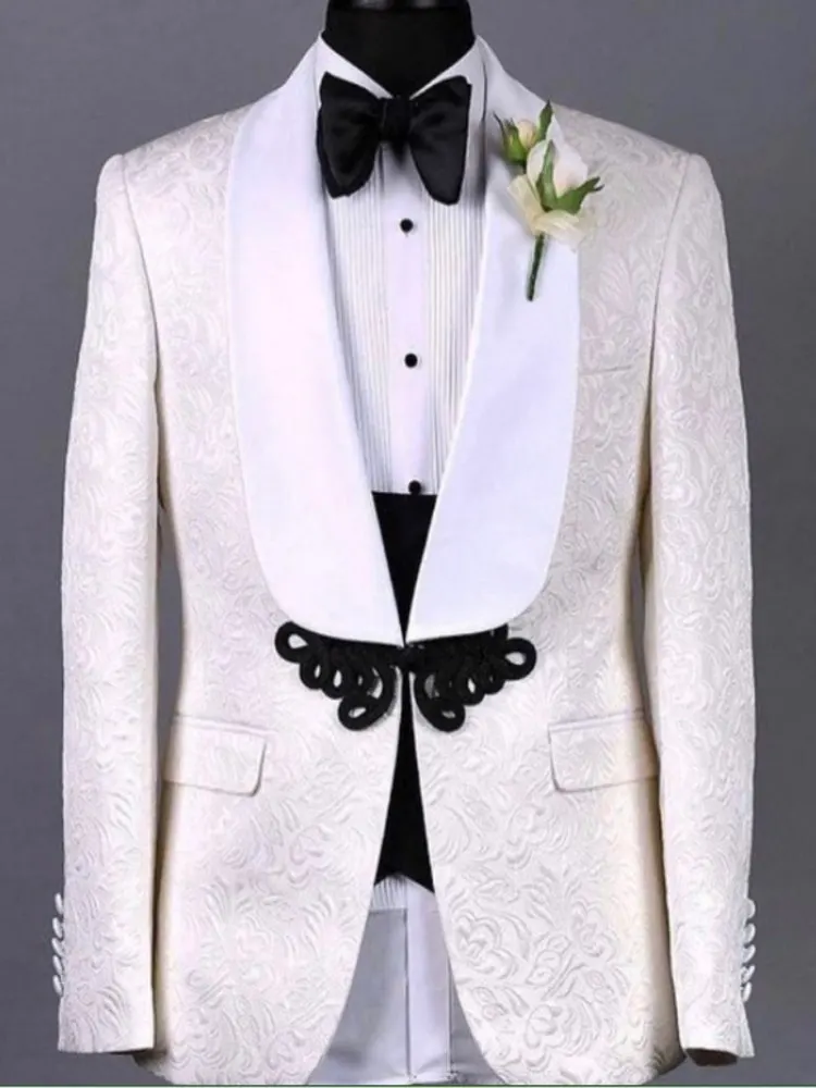 

Real Photo Ivory Paisley Groom Tuxedos Handsome Man Work Business Suit Prom Party BCocktail Dress (Jacket+Pants+Vest+Tie) W:208