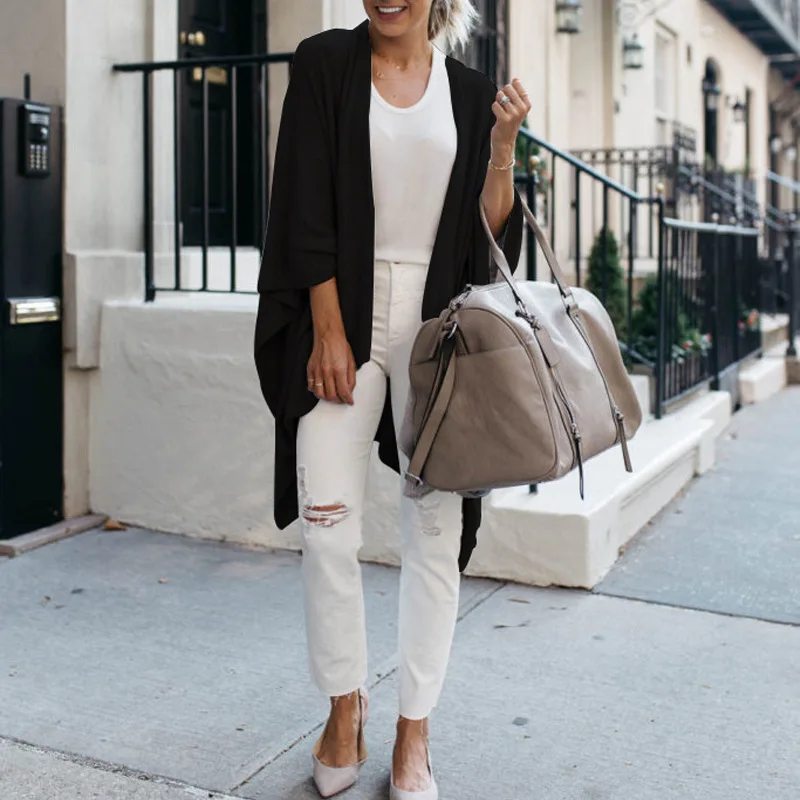 Женская длинная футболка с рукавом летучая мышь демисезонный кардиган открытым