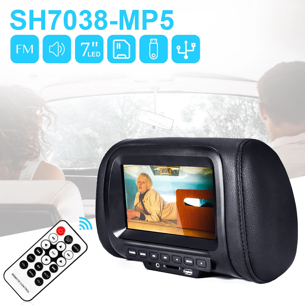 

7-inch HD MP5 Car Audio Headrest screen Monitor USB SD Video Game Music Player Display