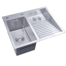 Modern Handmade 304 Stainless Steel Matte Square Kitchen Sink Single Slot and Board Drain Sink 60X48cm