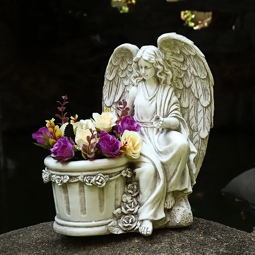 

3D Resin Angel Girl Flower Pot Succulent Plant Holder Figurines Crafts for Indoor Outdoor Garden Courtyard Village Statue Decor