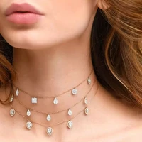 funmode classic waterdrop shape aaa cubic zircon pave choker pendant necklace for women party accessories wholesale fn205