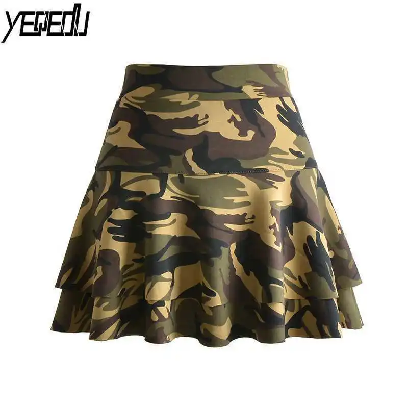 #0201 двухслойная Юбка Saia с шортами женские камуфляжные юбки высокой талией и